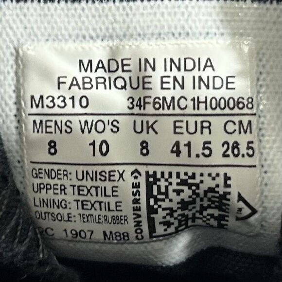 Converse Chuck Taylor All Star Hi M3310 Womens Sz 10 Mens 8 Black Athletic Shoes - Picture 12 of 12